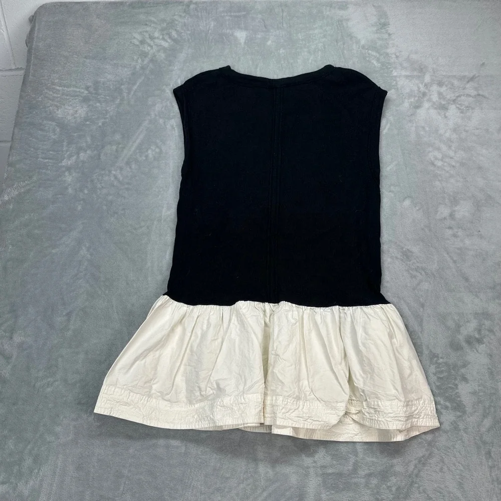 Free People Black White Mixed Media Ribbed Peplum Mini Dress Tunic Womens Medium - Picture 2 of 5